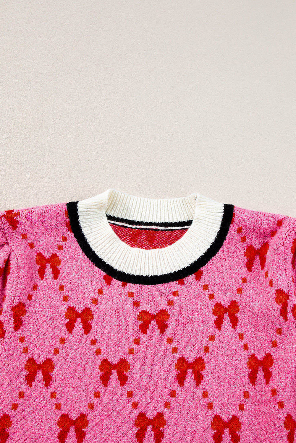 Pink Bow Print Short Sleeve Sweater top