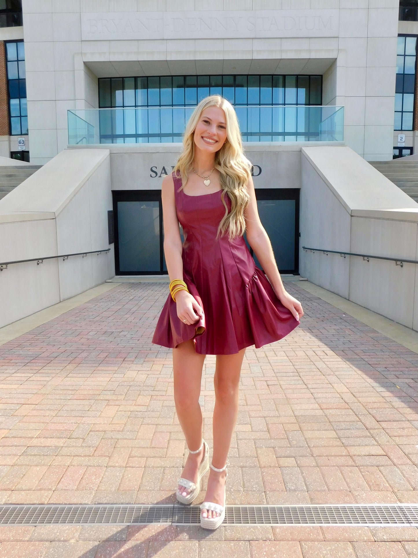 RED  SLEEVELESS PU DRESS