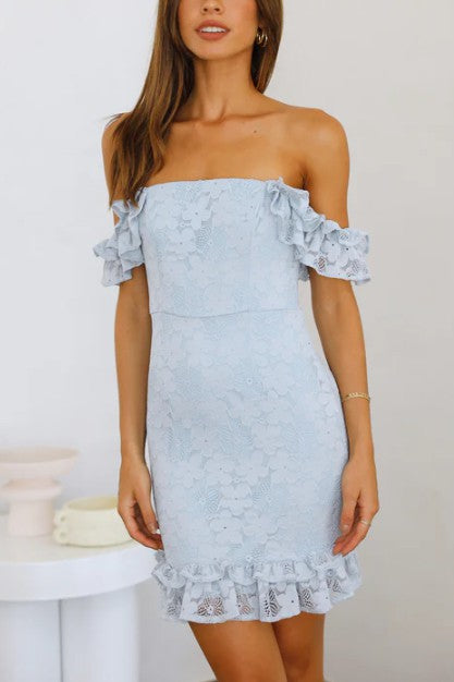 Ruffle Lace off The Shoulder mini Bodycon Dress