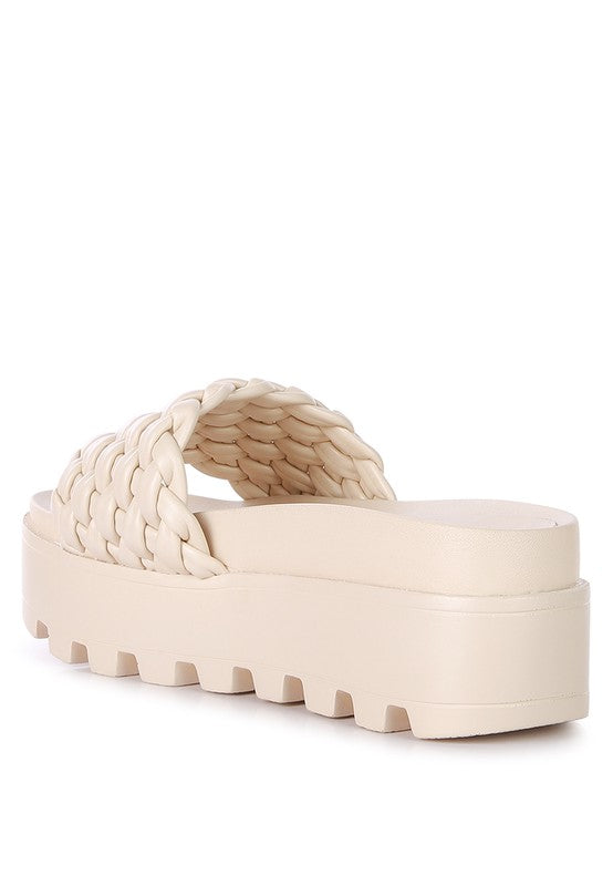 SUNDAE PLATFORM SLIDES WITH WOVEN TEXTURED STRAPS