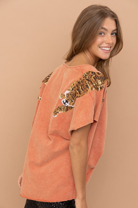 Tiger Sequin Patch T Shirt