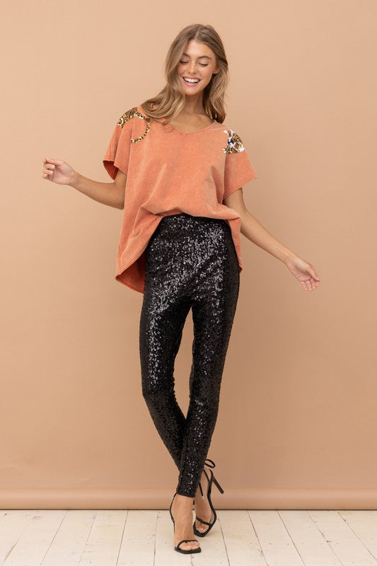 Tiger Sequin Patch T Shirt