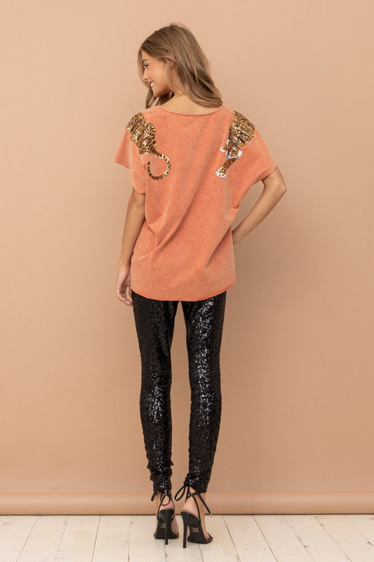 Tiger Sequin Patch T Shirt