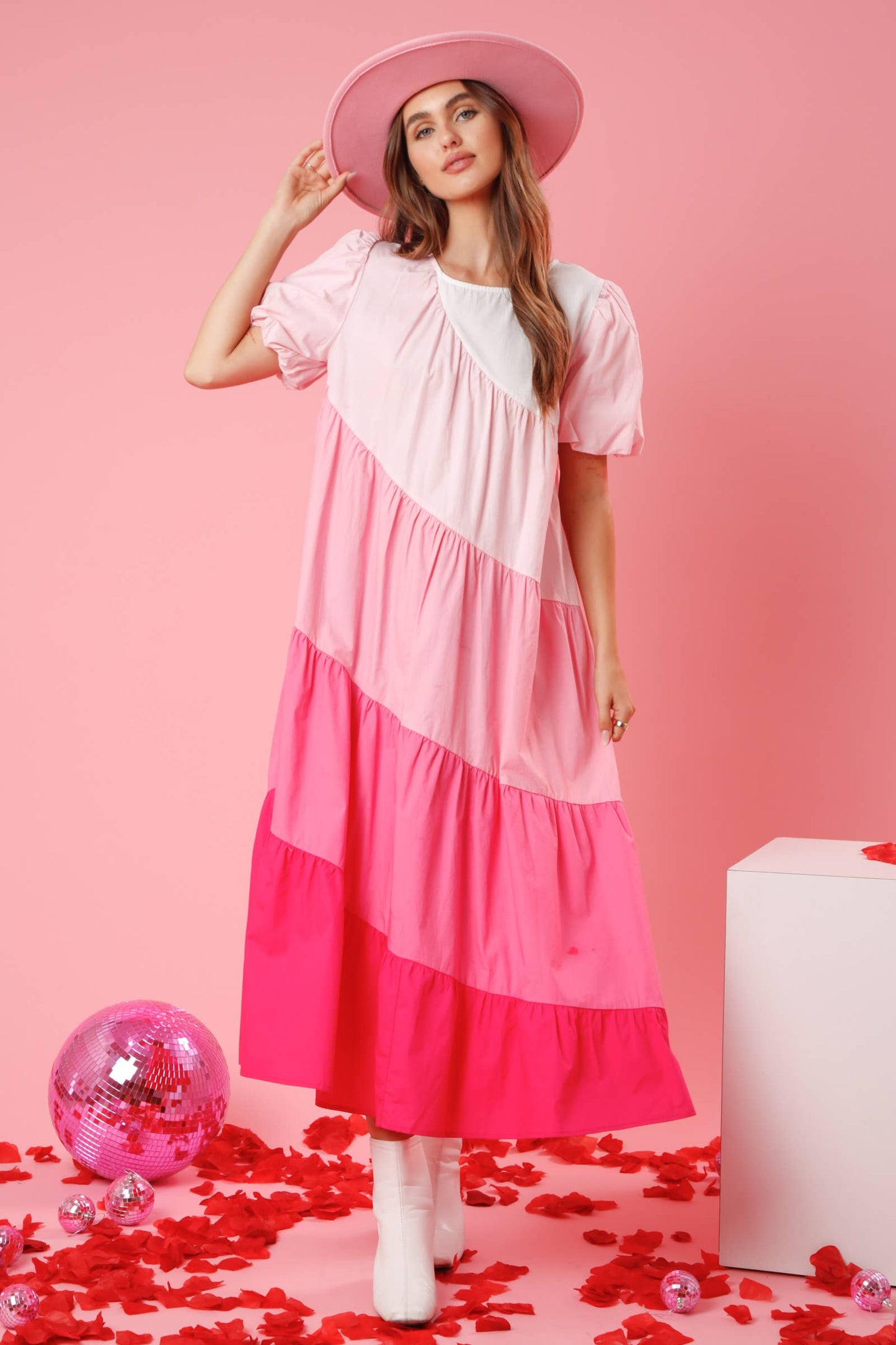 Asymmetrical Color Block Poplin Maxi Dress