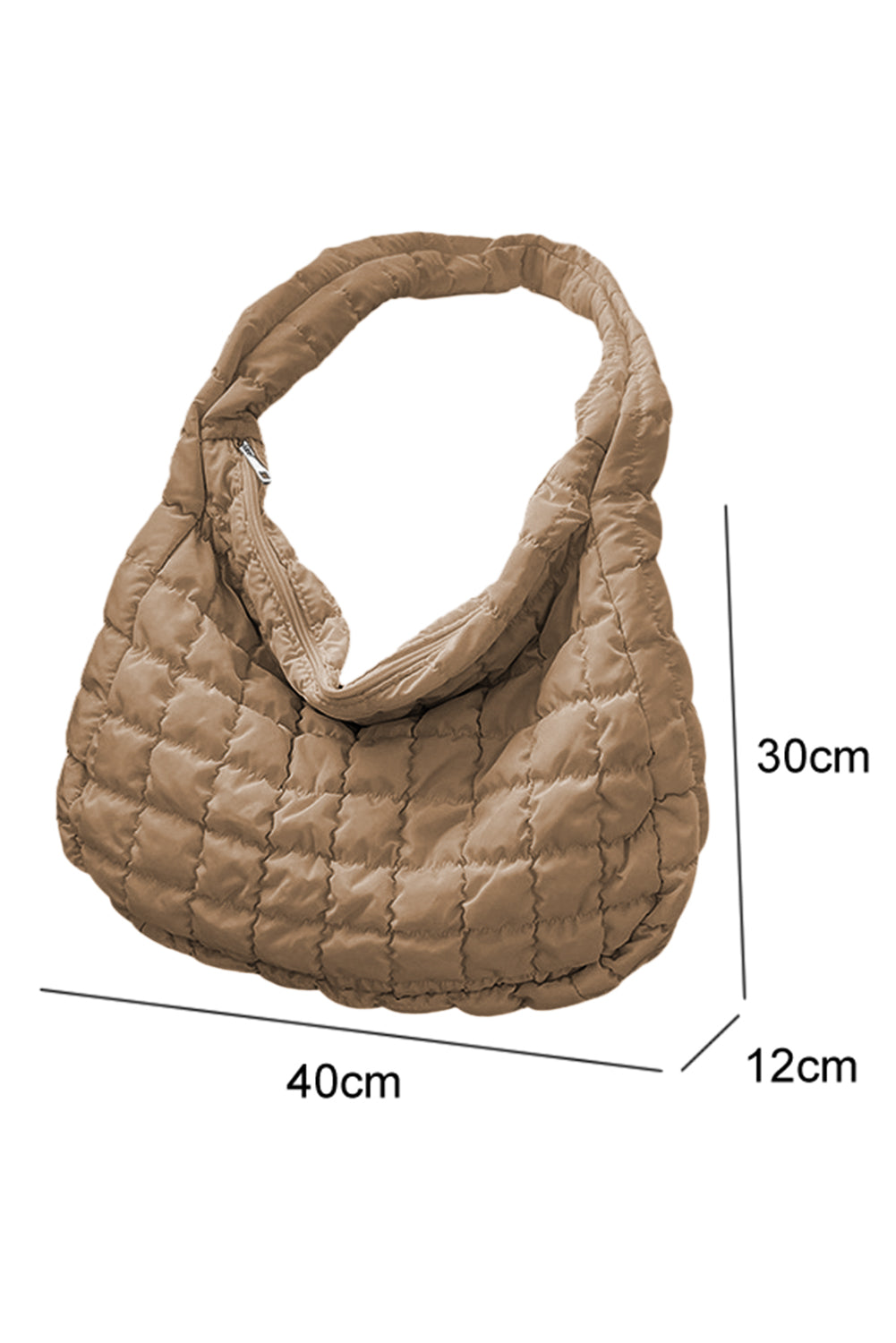 Light French Beige Quilted Zipper Large Shoulder Bag