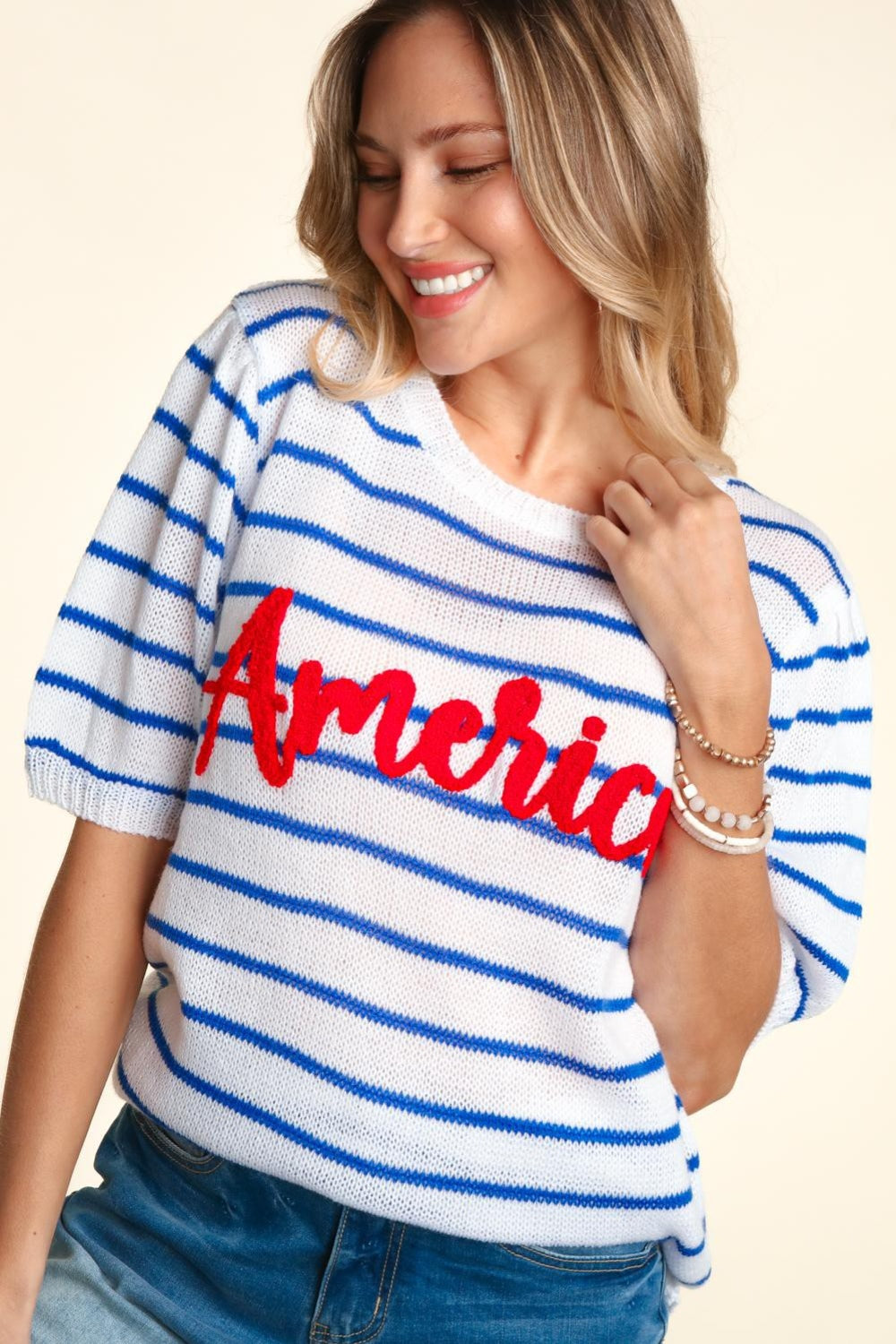 America Striped Knit Top