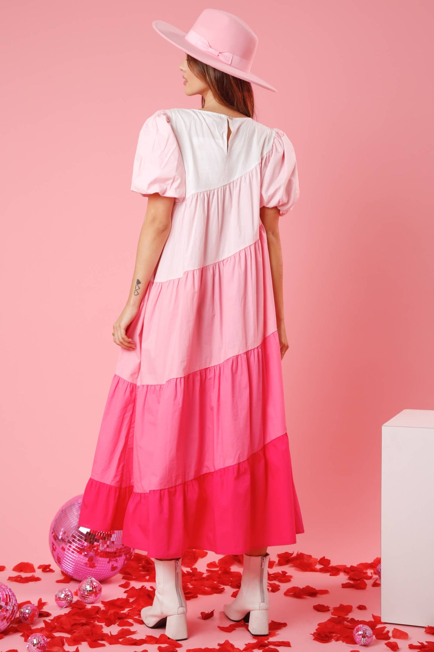 Asymmetrical Color Block Poplin Maxi Dress