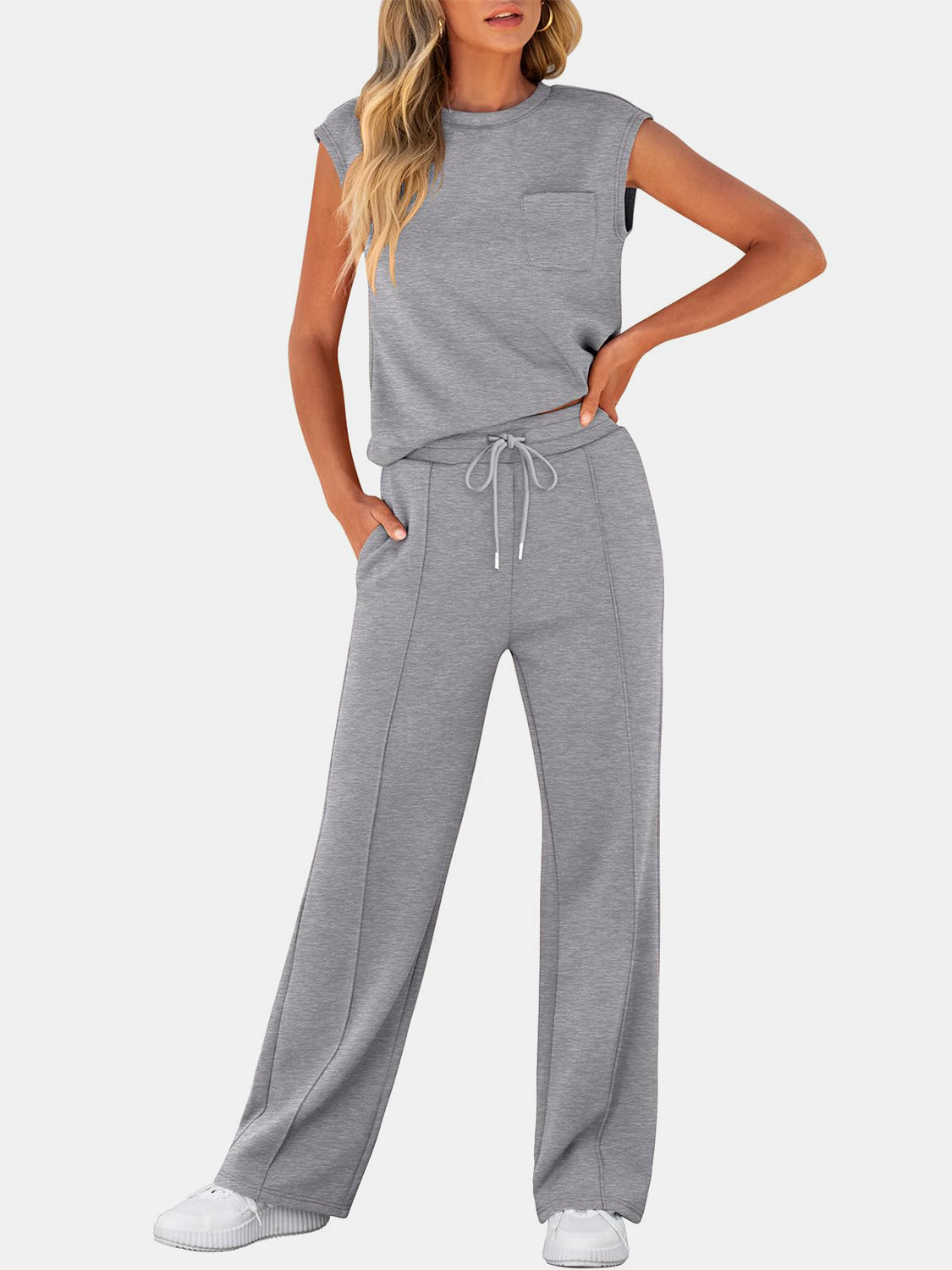 Full Size Round Neck Top and Drawstring Pants Set