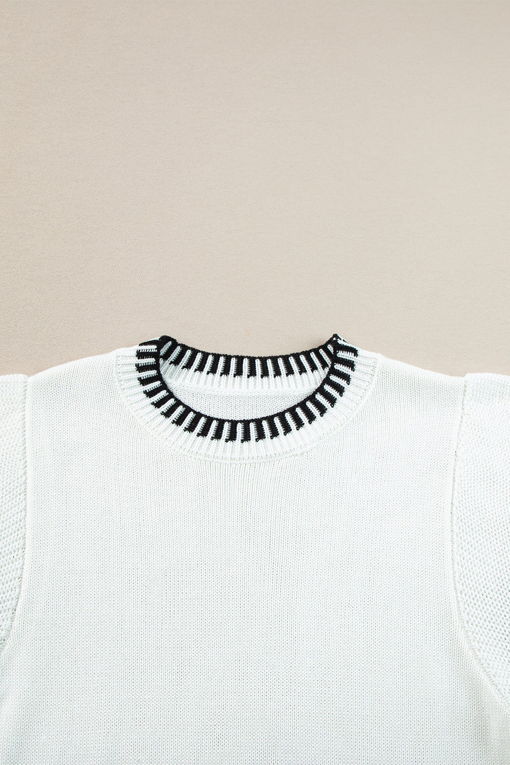 White Contrast Trim Round Neck Batwing Sleeve Knitted Top