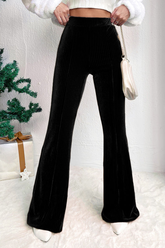 Corduroy High Waist Flare Pants Black-Dress up or down!