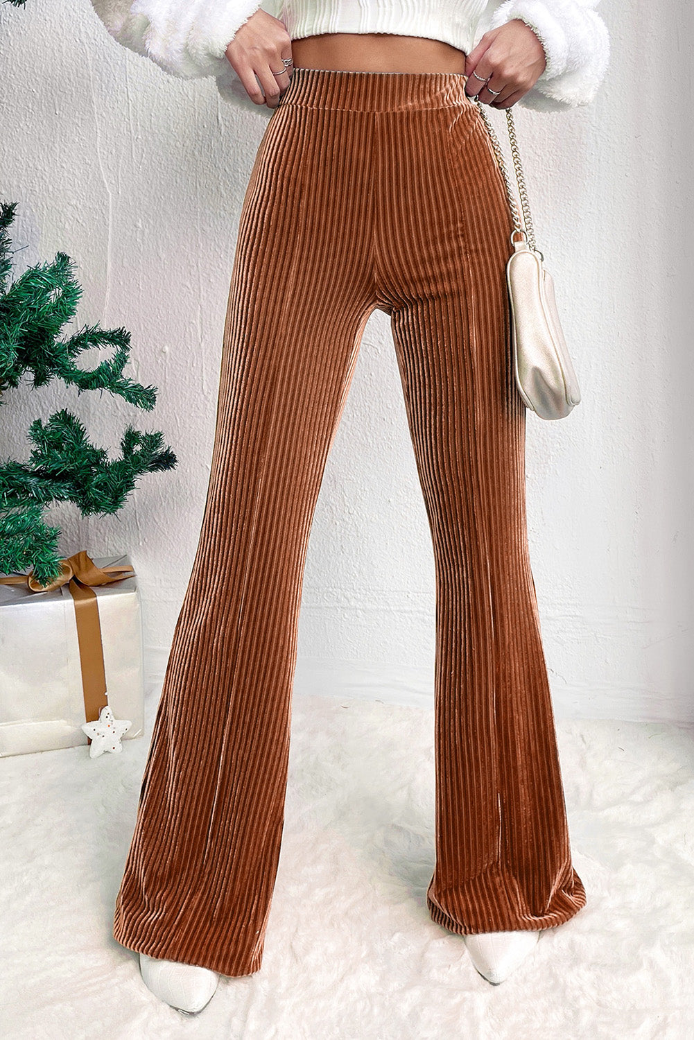 Corduroy High Waist Flare Pants in Chestnut - Dress up or down!