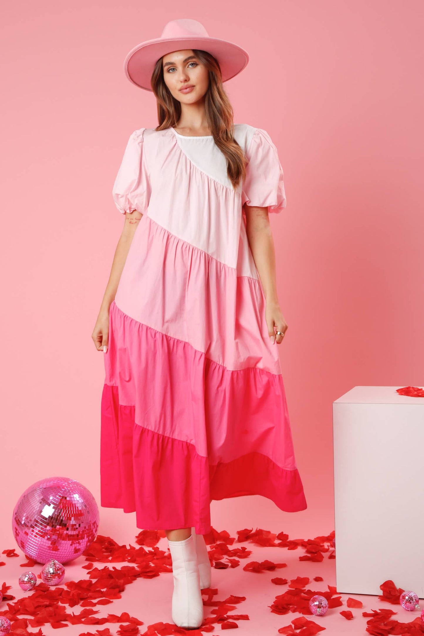 Asymmetrical Color Block Poplin Maxi Dress