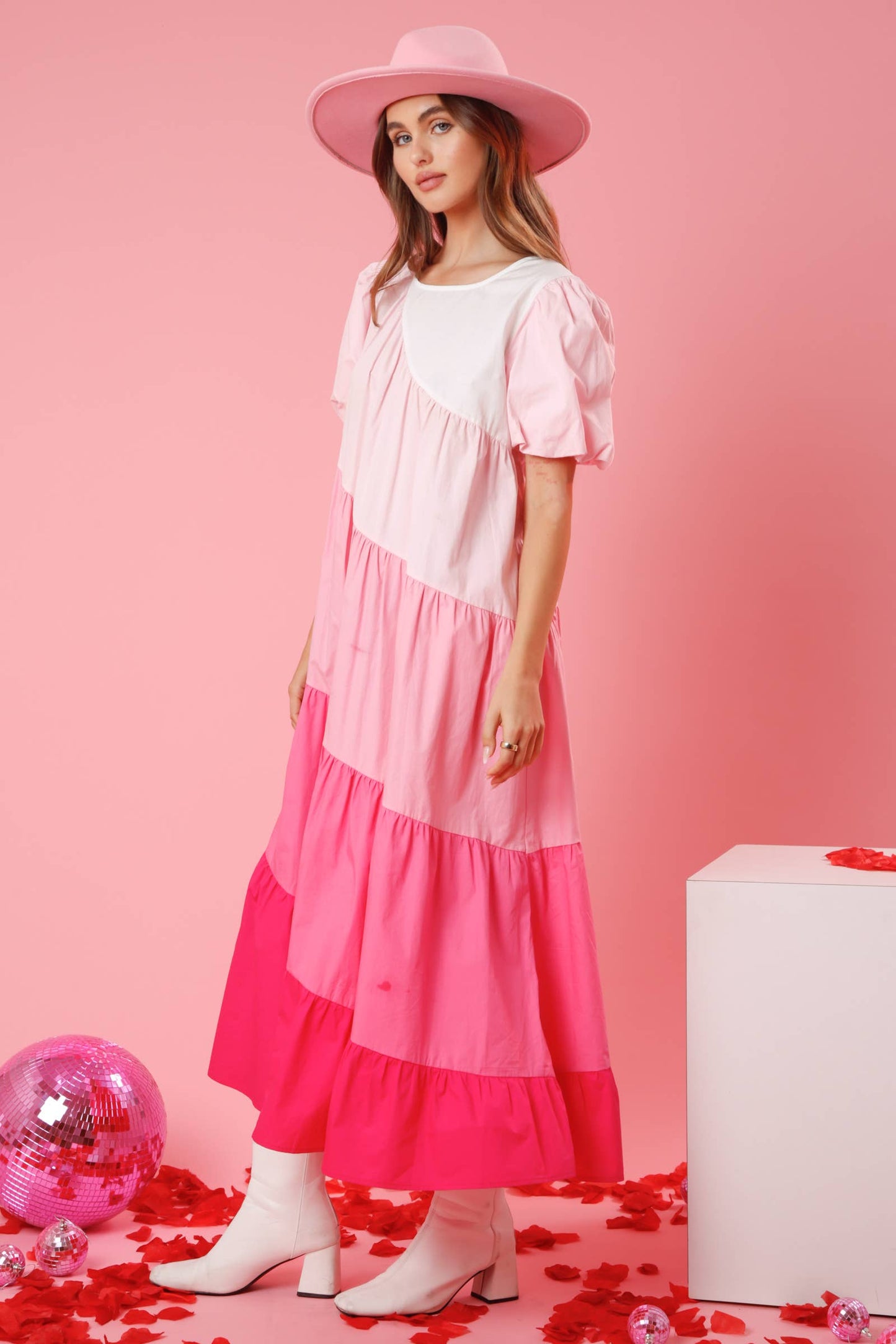 Asymmetrical Color Block Poplin Maxi Dress