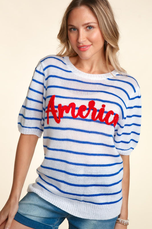 America Striped Knit Top