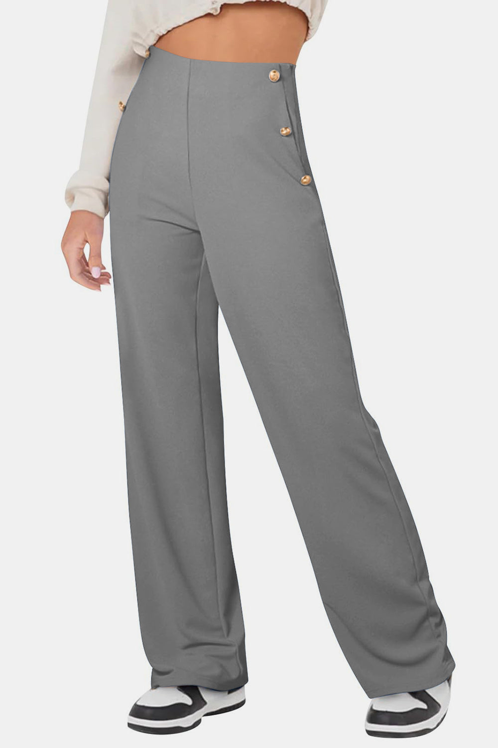 Decorative Button High Rise Pants