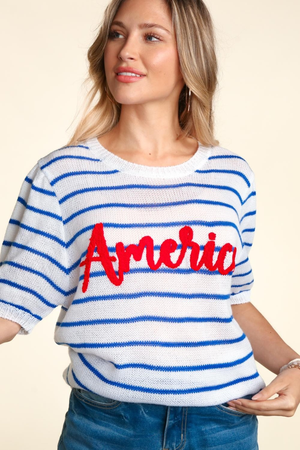 America Striped Knit Top