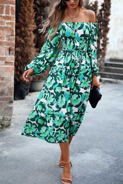 Printed Balloon Sleeve Midi Dress